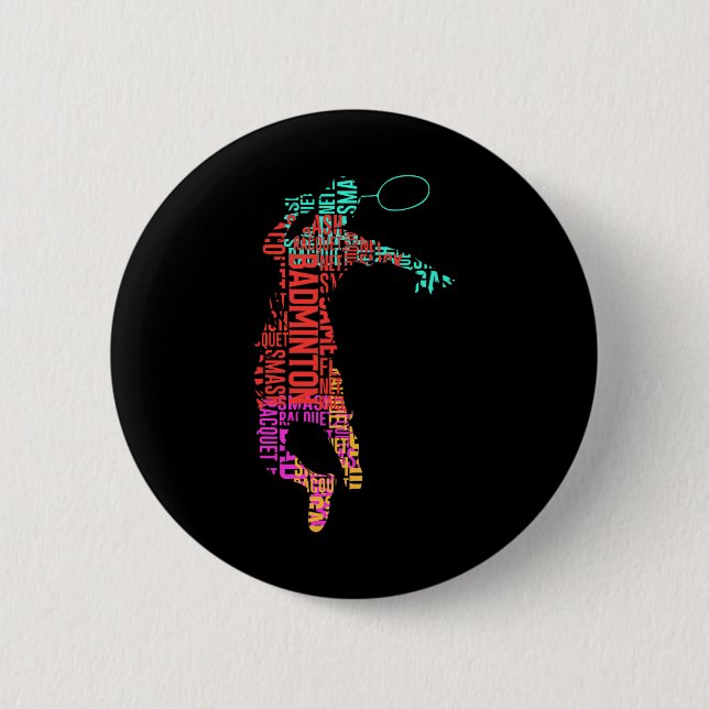 Colourful Badminton Player Shuttle Racket Badminto 2 Inch Round Button (Front)