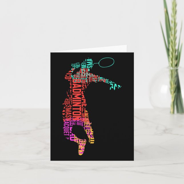 Colourful Badminton Player Shuttle Racket Badminto Card (Front)