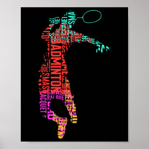 Colourful Badminton Player Shuttle Racket Badminto Poster
