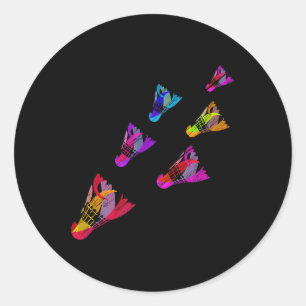 Colourful Badminton Shuttle Art Sports Classic Round Sticker