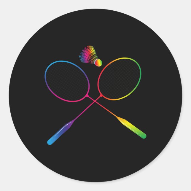 Colourful Badminton Shuttle With Shuttle Racket  Classic Round Sticker (Front)