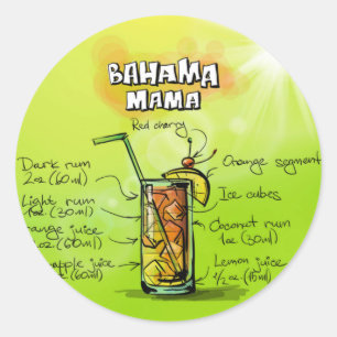 Colourful Bahama Mama Drink Cocktail Recipe Classic Round Sticker