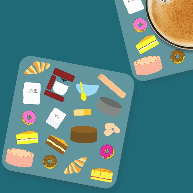 Colourful Baked Goods And Baking Utensils Coaster (Baked Goods Paper Coaster)