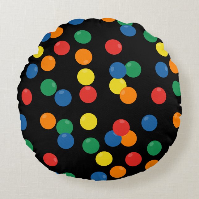 Colourful Ball Black Pattern Round Pillow (Front)