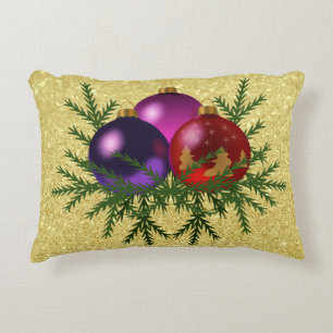 Colourful Ball Ornaments Gold Faux Glitter Decorative Pillow