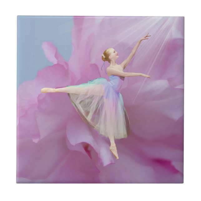 Colourful Ballerina in Arabesque Customizable Tile (Front)