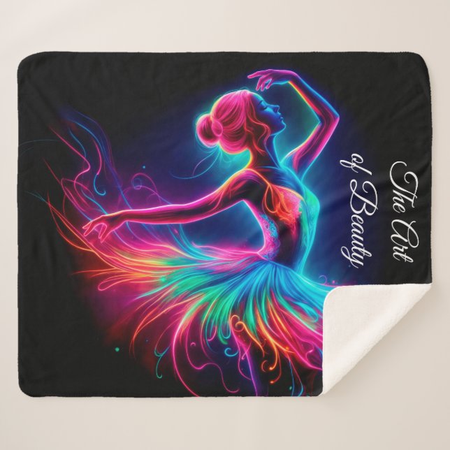 Colourful ballerina neon art bohemian lovely dance sherpa blanket (Front (Horizontal))