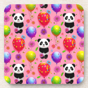 Colourful Balloon and Panda Pattern with Flowers Coaster