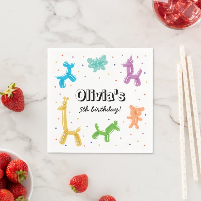 Colourful Balloon Animals Birthday Party Napkin (Insitu)