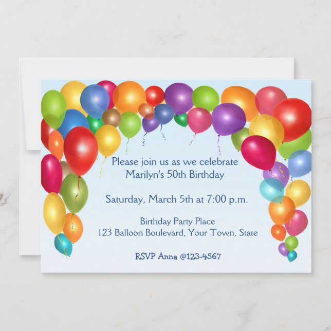 Colourful Balloon Arch Party Invitation (Front)