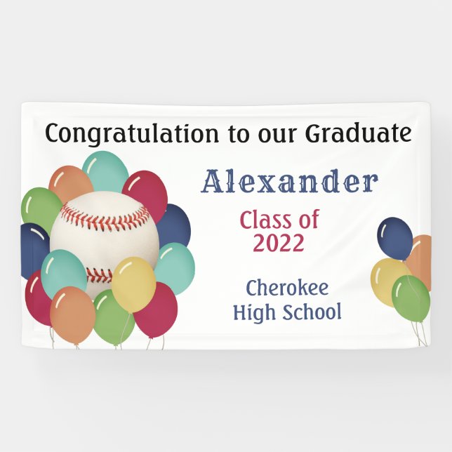Colourful Balloon Baseball Sports Graduation Party Banner (Horizontal)