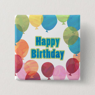 Colourful Balloon Birthday 2 Inch Square Button