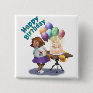 Colourful Balloon Birthday Girl 2 Inch Square Button