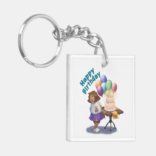 Colourful Balloon Birthday Girl Keychain (Front Left)
