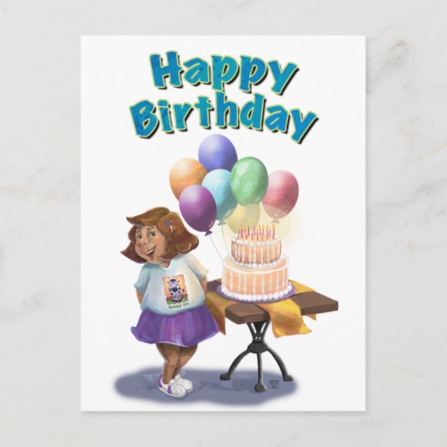 Colourful Balloon Birthday Girl Postcard (Front)