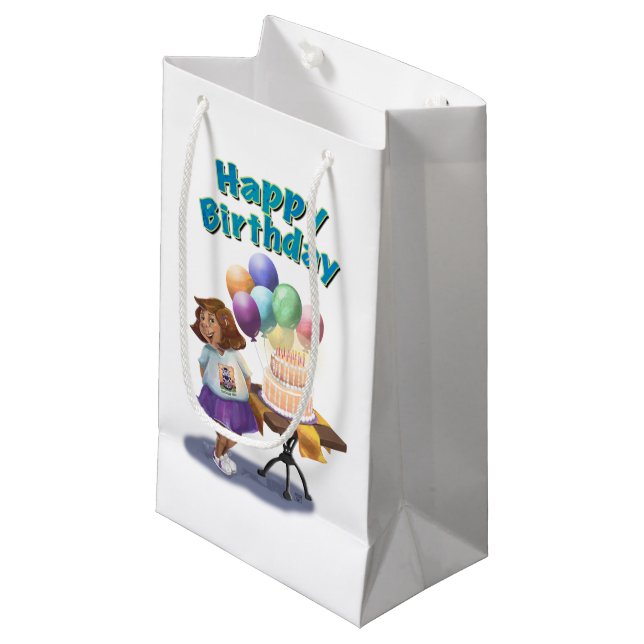 Colourful Balloon Birthday Girl Small Gift Bag (Front Angled)