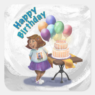 Colourful Balloon Birthday Girl Square Sticker