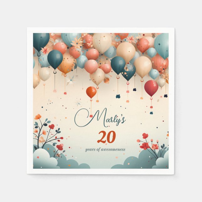 Colourful Balloon Birthday Paper Napkins (Front)