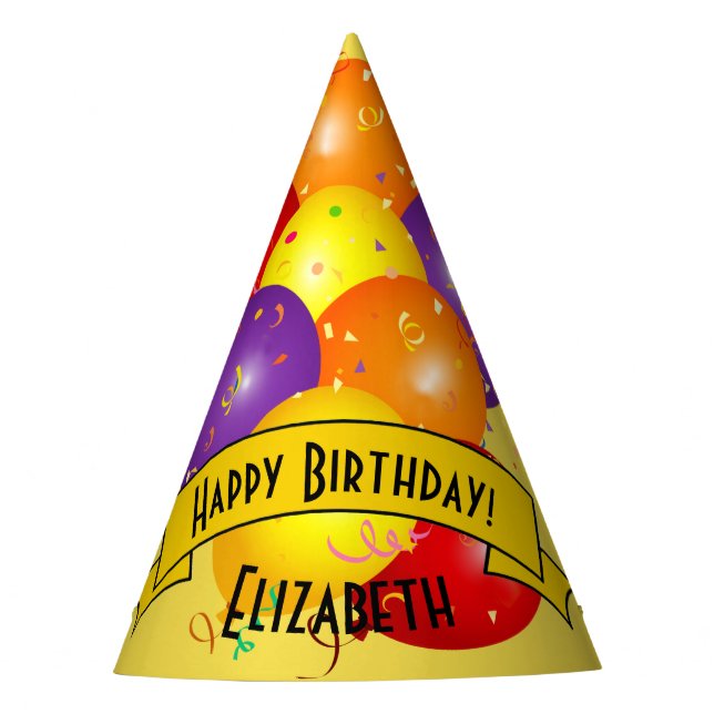 Colourful Balloon Bundle and Confetti Birthday Party Hat (Front)
