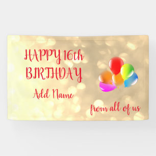 Colourful balloon design Happy 16th Birthday Banner