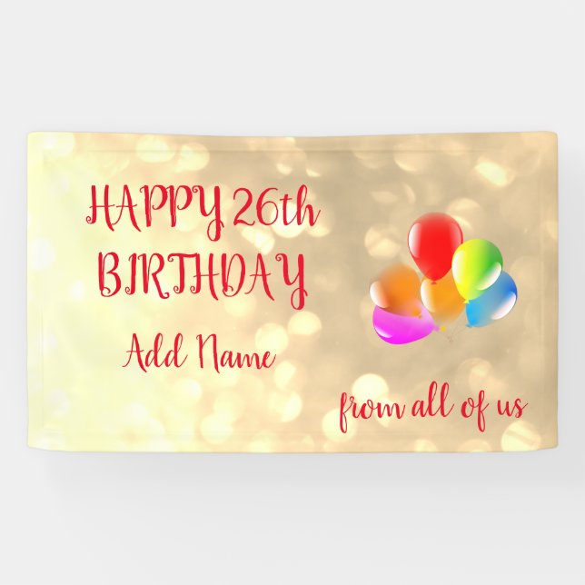 Colourful balloon design Happy 26th Birthday Banner (Horizontal)
