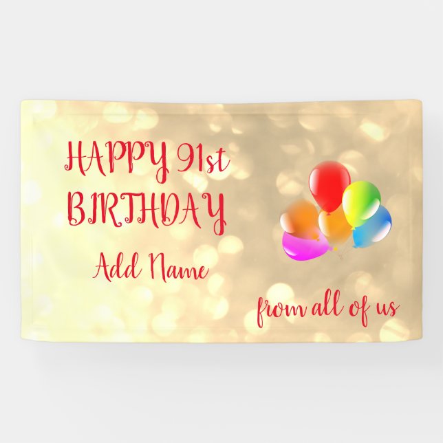 Colourful balloon design Happy 91st Birthday Banner (Horizontal)