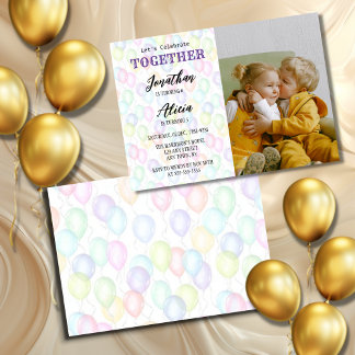 Colourful Balloon Photo Joint Birthday Party Invitation