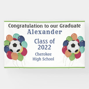 Colourful Balloon Soccer Football Graduation Party Banner
