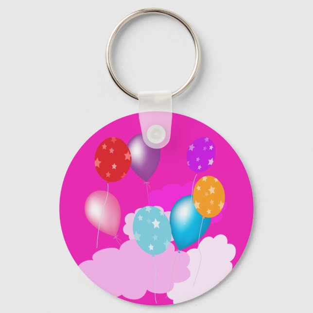 colourful balloons and clouds party accessories keychain (Front)