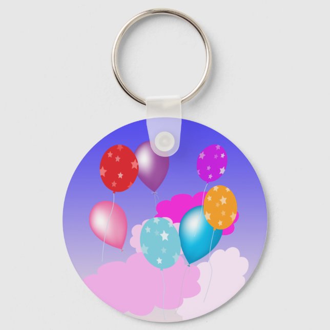 colourful balloons and clouds party accessories keychain (Front)