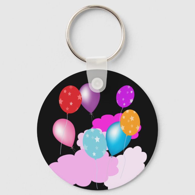 colourful balloons and clouds party accessories keychain (Front)