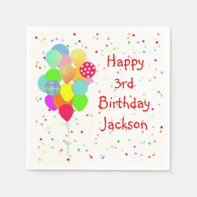 Colourful Balloons and Confetti Children’s Birthda Napkin (Front)