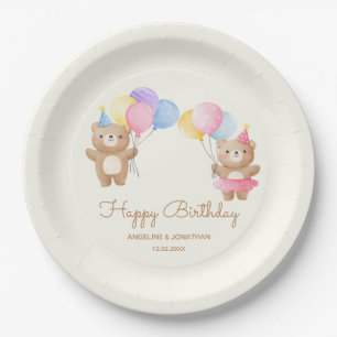 Colourful Balloons Bear Together Joint Birthday Paper Plate