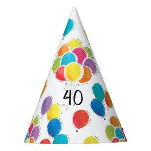 Colourful Balloons Birthday Party Hat Add Age