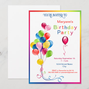 Colourful Balloons Birthday Party Invitation