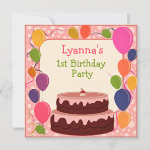 Colourful Balloons Cake Birthday Invitation Card