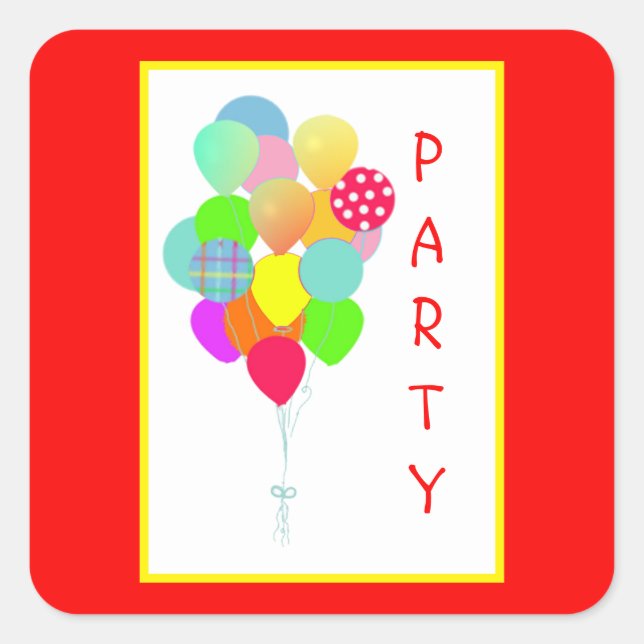 Colourful Balloons Children’s Birthday Party Square Sticker (Front)
