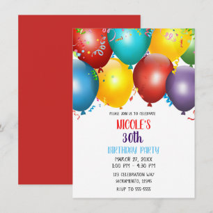 Colourful Balloons & Confetti Birthday Party Invitation