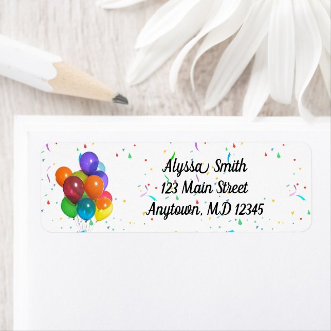 Colourful Balloons & Confetti Return Address Label (Insitu)