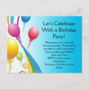 Colourful Balloons   Curly Ribbons Invitation Postcard