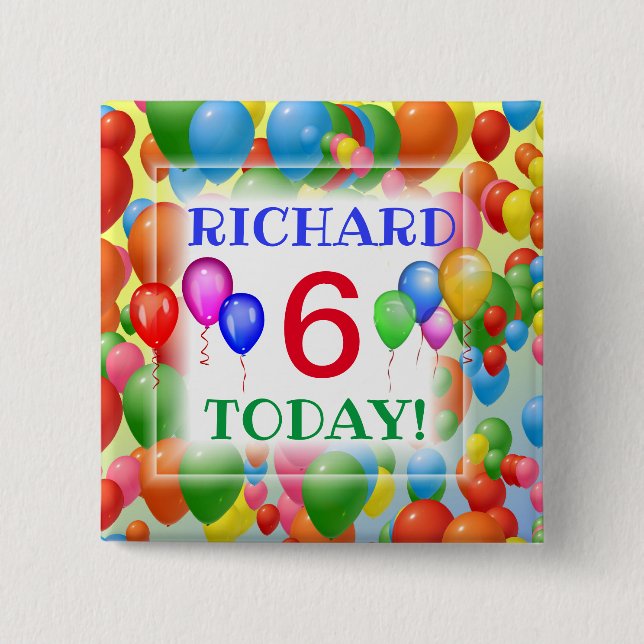 Colourful Balloons Customizable Age 2 Inch Square Button (Front)