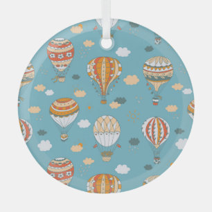 Colourful Balloons Festive Pattern Design Glass Ornament