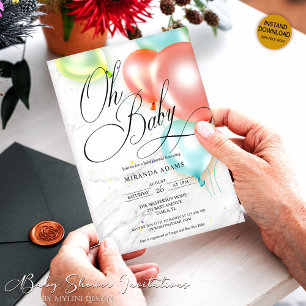 Colourful Balloons Gender Neutal Baby Shower Invitation
