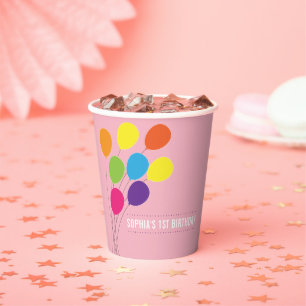 Colourful Balloons Girls 1st Birthday Party Paper  Cups