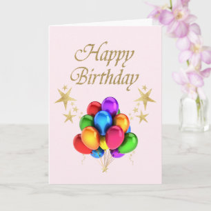 Colourful balloons Gold Stars Happy Birthday Card