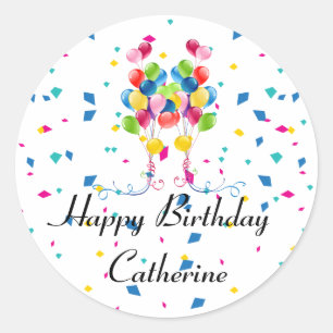 Colourful Balloons Happy Birthday Customizable Classic Round Sticker