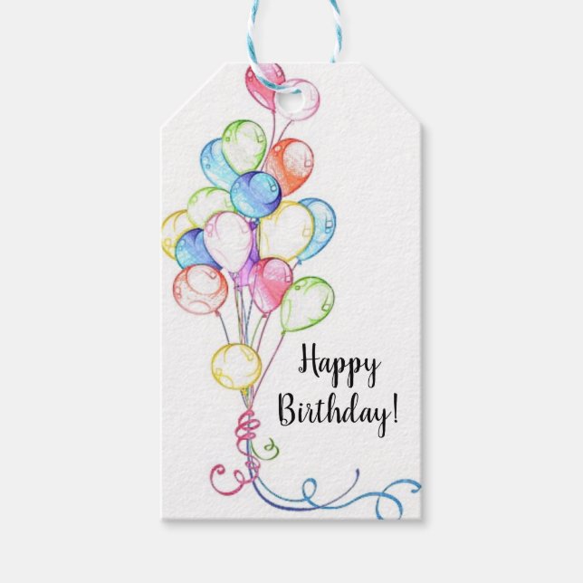 Colourful Balloons Happy Birthday Gift Tags (Front)