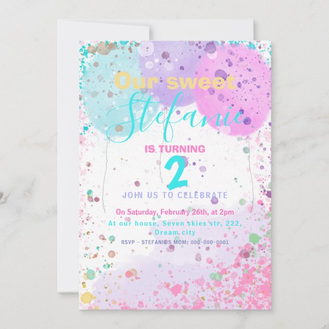 Colourful balloons kids birthday party invitation (Front)