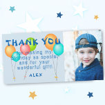 Colourful Balloons Kids Birthday Photo Thank You Card<br><div class="desc">Colourful Balloons Kids Birthday Photo Thank You Card. Thank you birthday card for the children`s birthday party. This design comes with balloons in red,  blue,  pink and green colours on a blue background. Personalize the card with your child`s name,  thank you message and photo.</div>