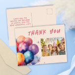 Colourful Balloons Kids Birthday Photo Thank you Postcard<br><div class="desc">Colourful Balloons Kids Birthday Photo Thank You Postcard. Thank you birthday postcard for the children`s birthday party. This design comes with beautiful balloons in different colours in watercolor look. Personalize the postcard with your child`s name,  thank you message and photo.</div>